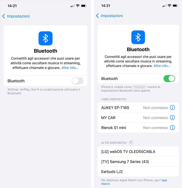 Attivazione auricolari Bluetooth su iPhone