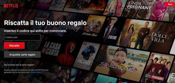 Riscattare codice Netflix