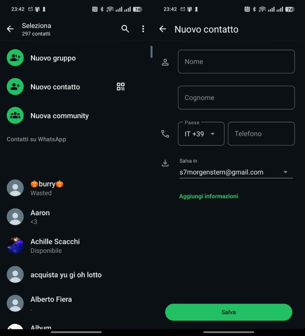 WhatsApp contatti