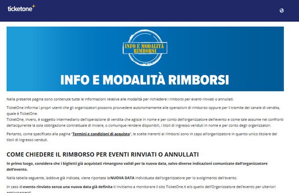 Info rimborsi TicketOne