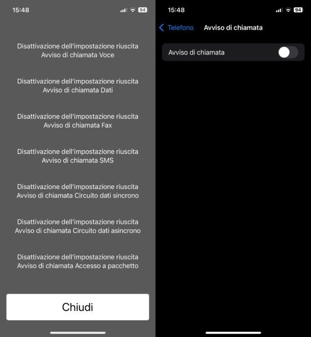 Disattivazione avviso chiamata iliad