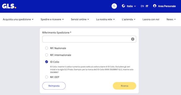 Tracciare spedizione GLS con ID collo