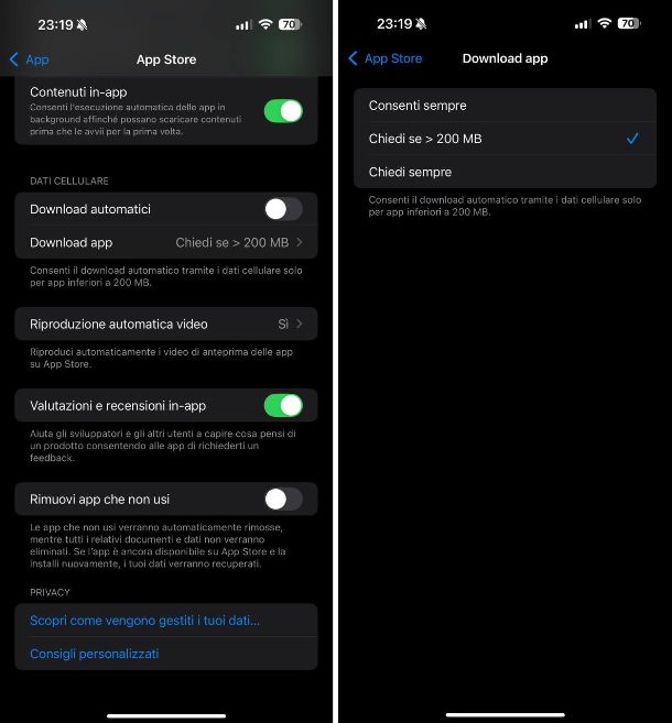 Come aggiornare app iPhone senza WiFi