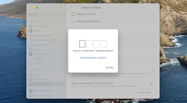 Disattivare codice Tempo di utilizzo da Mac