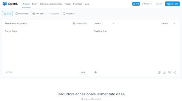 schermata sito OpenL translate