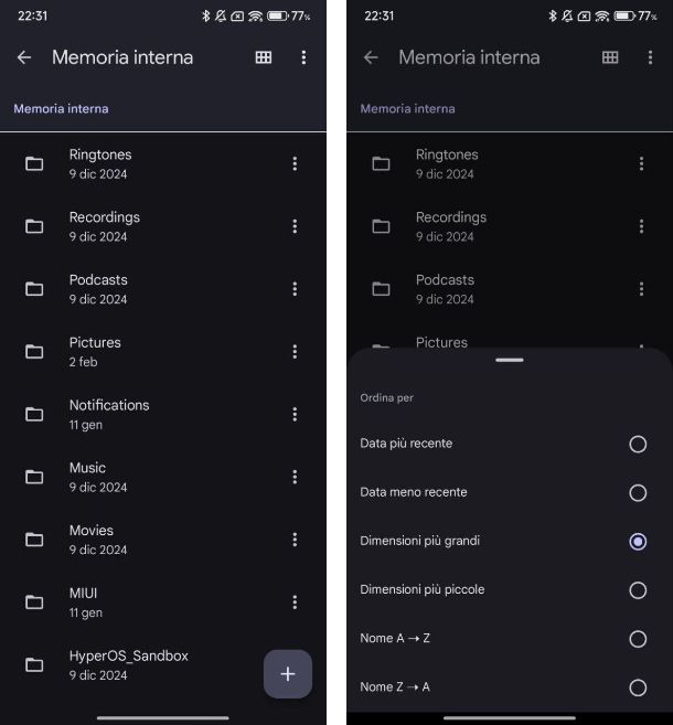 Come ordinare le cartelle in base alle loro dimensioni su Android