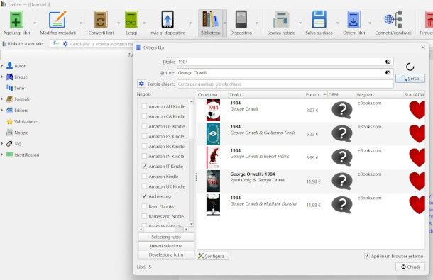 acquisto libri su Calibre