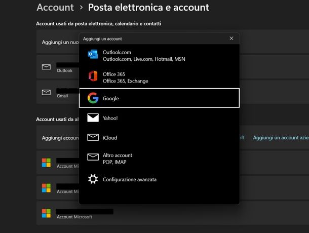Cambiare account Google Windows