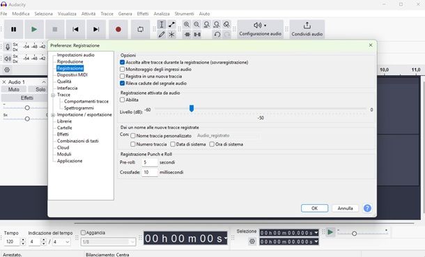audacity registrazione audio cuffie