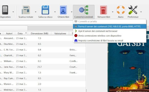 avvio server locale su Calibre