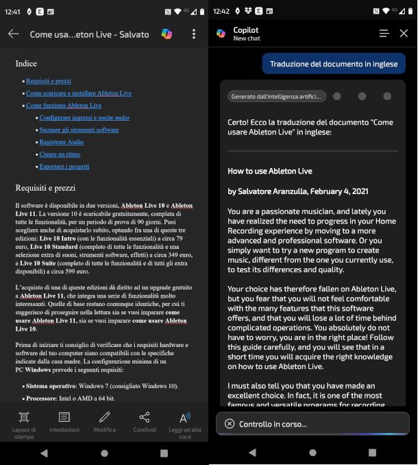 traduzione app Word con Copilot