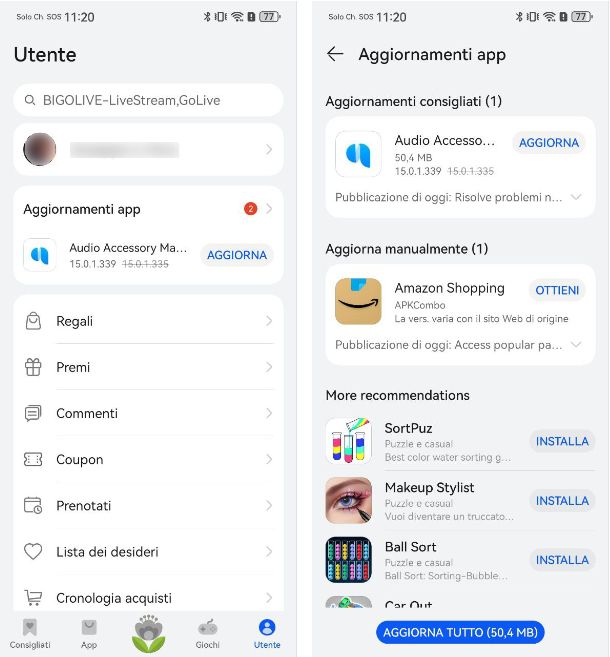 Gestire le app