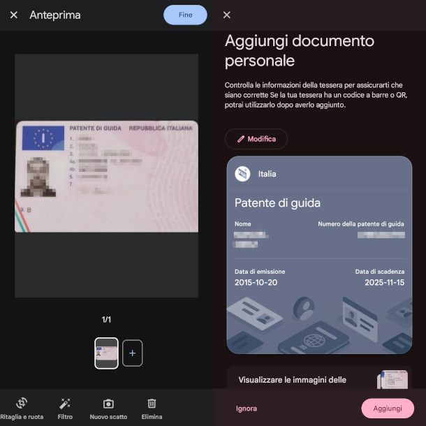 aggiunta patente su wallet Android