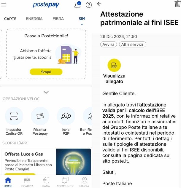 Come richiedere la giacenza media tramite app Poste 