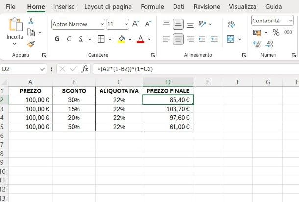 Come calcolare sconto e IVA su Excel