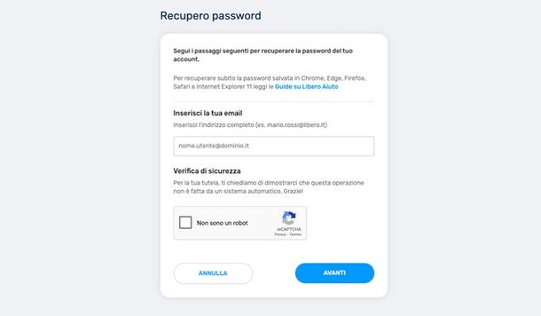 ripristinare account email Libero