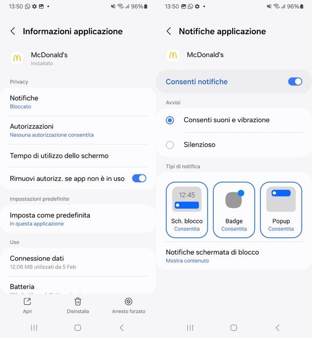 attivare notifiche app McDonald's