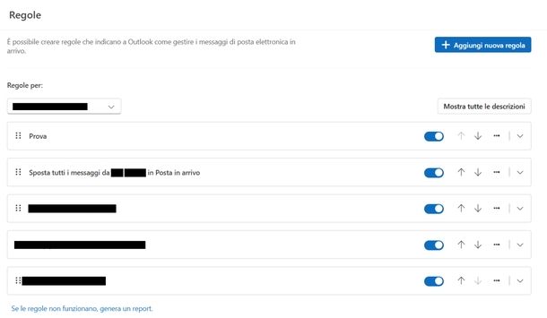 Creare regole Outlook new Windows
