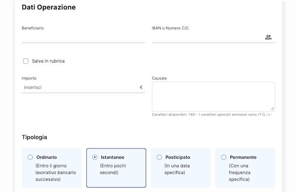 Bonifico istantaneo Poste