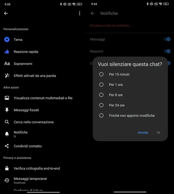 Disattivare chiamate Messenger Android