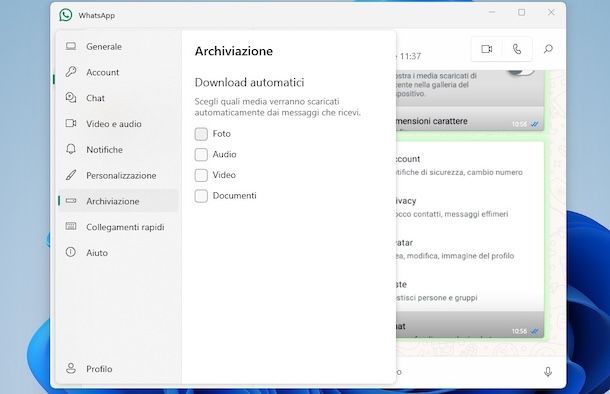 Disattivare download automatici su WhatsApp