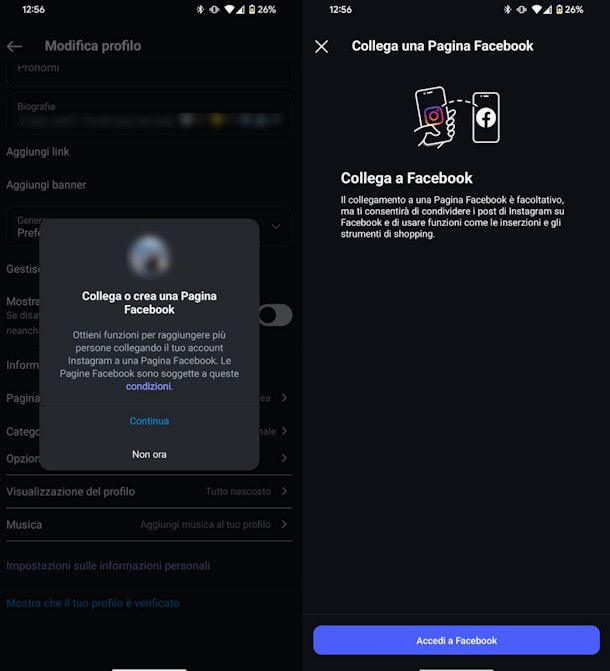 Collegare una pagina Facebook
