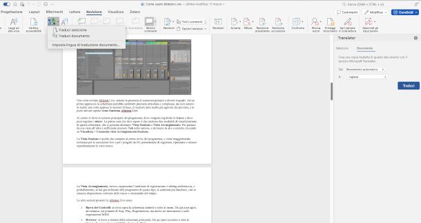 traduzione testo su Word