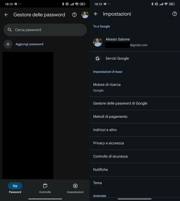 Vedere indirizzi email Google Chrome Android