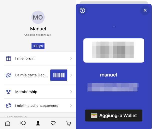 aggiunta al Wallet iPhone da app Decathlon