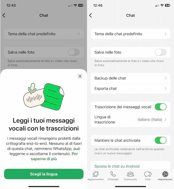 Attivare trascrizione messaggi su WhatsApp