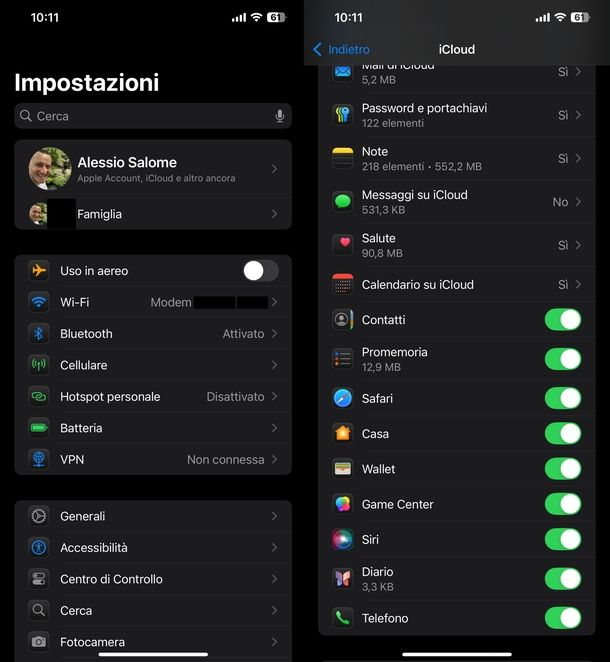 Sincronizzazione account iCloud iPhone