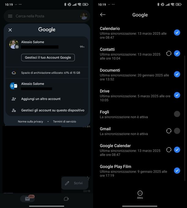 Uscire account Gmail Android
