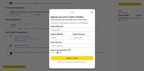 Come pagare su Amazon con Postepay senza salvarla