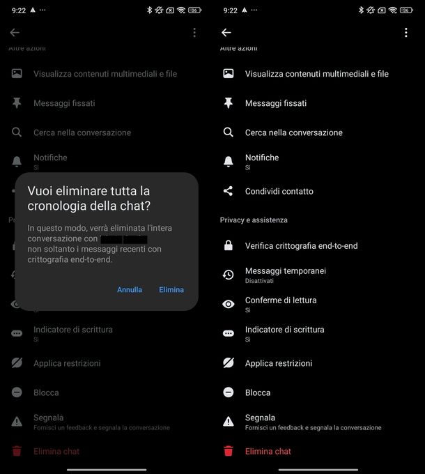Eliminare chiamate Messenger Android