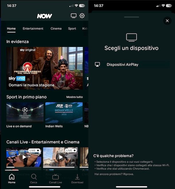 Trasmettere NOW dal telefono al televisore