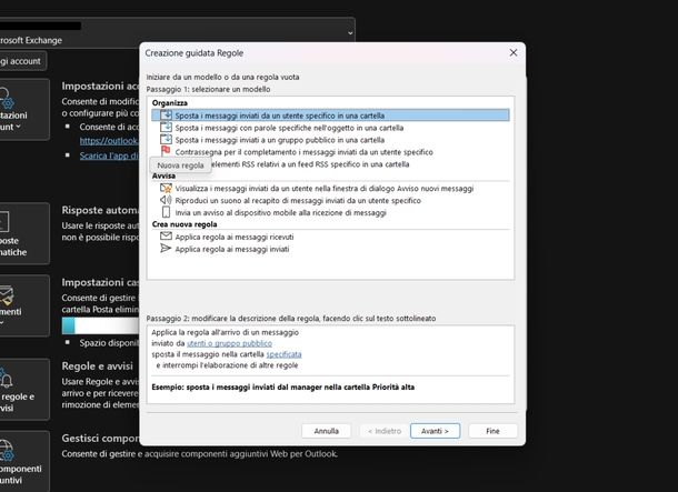 Creare regole Outlook classic Windows