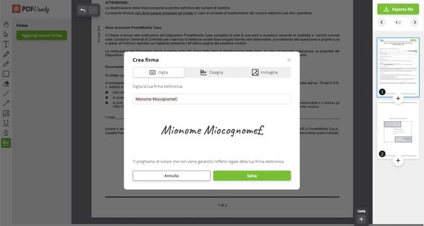 PDFCandy firmare un documento online