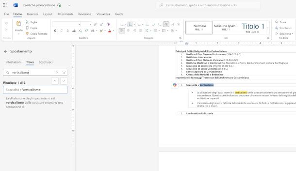 ricerca parola nel testo su Word online