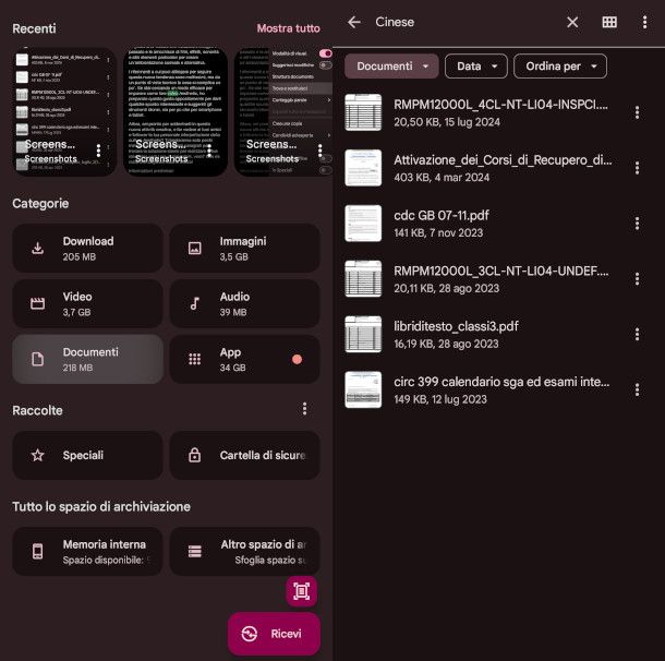 ricerca parola nel testo su app Files