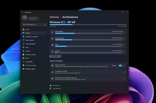 Gestione archiviazione di Windows