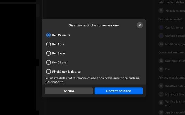 Disattivare chiamate Messenger Web