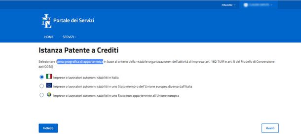 Richiesta patente a crediti online