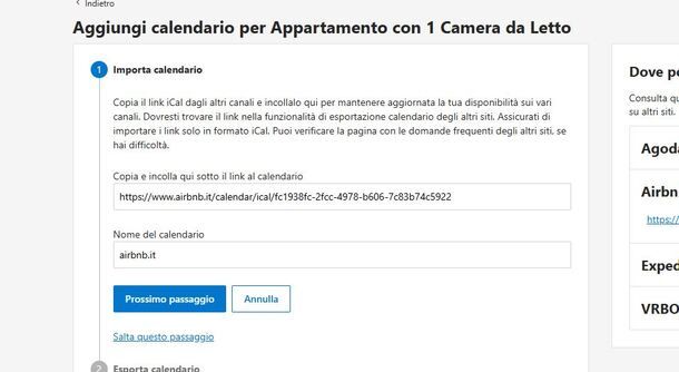Collegare calendario Airbnb Booking