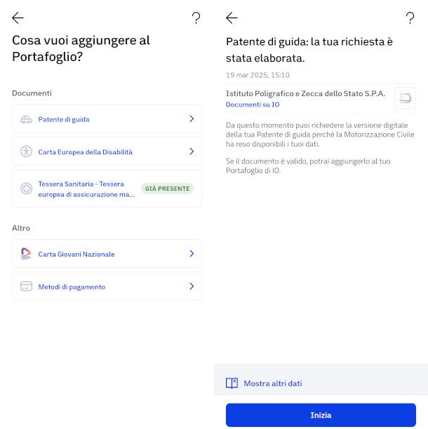 schermate app IO aggiunta patente