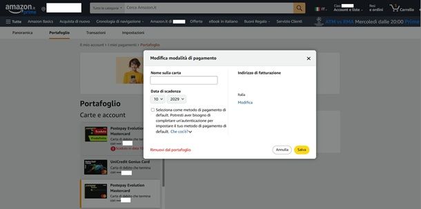 Il procedimento su come inserire un metodo di pagamento di default su Amazon