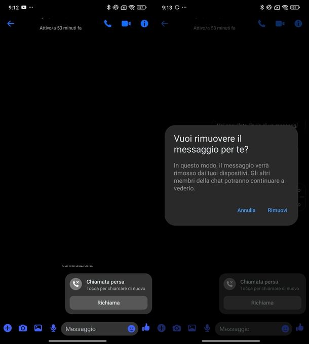 Eliminare chiamate Messenger Android