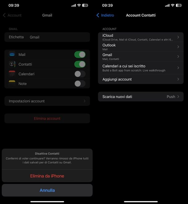 Uscire account Google iPhone