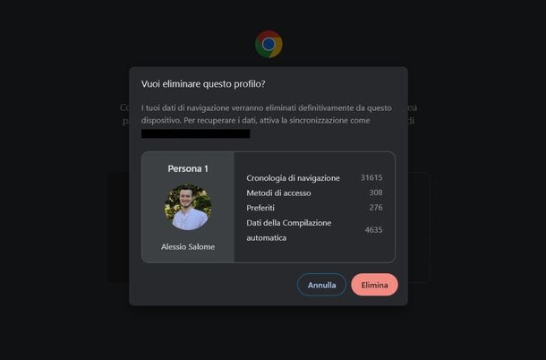 Uscire account Google Chrome Windows