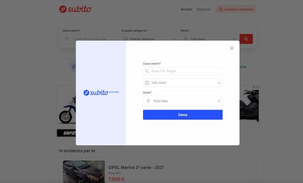 ricerca auto su sito Subito.it