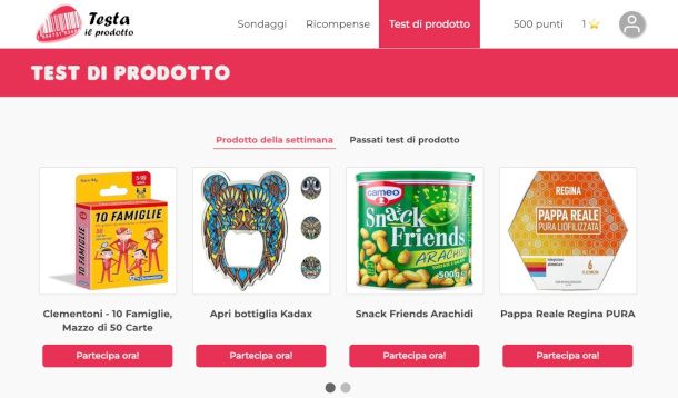 pagina Web sito Testa il prodotto